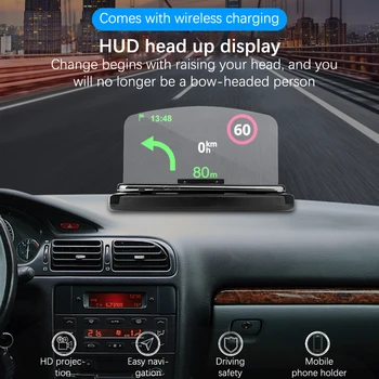 Mobiltelefon tartó HUD autós navigációs projektor Head-up kijelző QI vezeték nélküli töltő Autós tartó