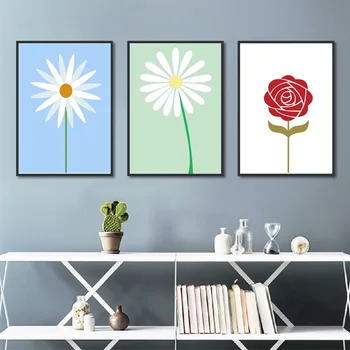 Modern minimalista virágposzter Gyönyörű kis százszorszépek vászonfestés Fali képek Lakberendezés lányszobához keret nélkül