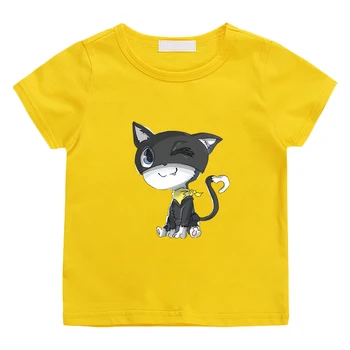 Morgana Cat Persona 5 póló nyomtatás Kawaii grafikus nyomtatás alkalmi póló 100% pamut kényelmes nyári pólók Fiúk/lányok