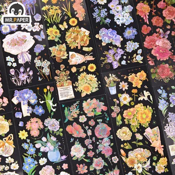 Mr. Paper 8 stílus esztétikus rózsa PET matrica kreatív kis friss virágok kézi számla anyaga dekoratív írószer matrica