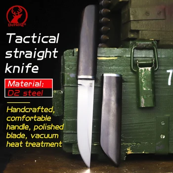 Nagy keménységű D2 acél egyenes kés kézi éles kemping kültéri kés taktikai pusztai túlélő kés gyűjtő kés
