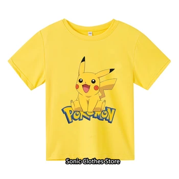 Nyár Gyerekek Pokemon divatruhák Fiúk rövid ujjú Pikachu póló lányok pulóverek alkalmi viselet Menő pólók