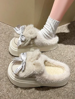 Női cipők Otthoni papucsok Női csúszdák Platform borító lábujj szőrme flip flops Flock Med 2023 masszázs lapos plüss Róma szőrmével Rubb
