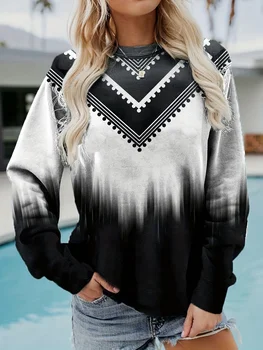 Női sapka nélküli kapucnis pulóver alkalmi aranyos 3d nyomtatás Geo Print pulóver ruházat Őszi tél Y2k Harajuku laza női pulóver