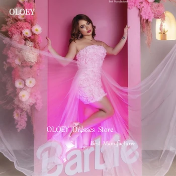 OLOEY 2023 Édes rózsaszín rövid báli partiruhák tüll felsőszoknyával Csipke virágok Dubai női mini koktél születésnapi formális ruhák