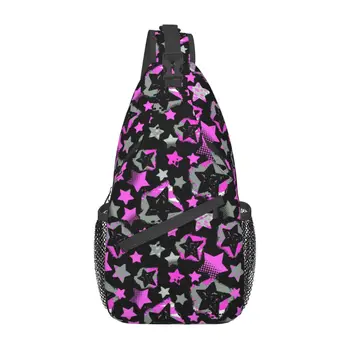 Pink Black Star hevederes táska nőknek Férfi Star Print crossbody válltáskák Alkalmi hátizsák Mellkastáska utazás Túrázás