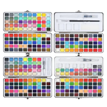 Premium 50/90/100/128Colors egyszínű akvarell festékek készlet akvarell pigmentek Acuarela Basic Neon Glitter Iron Box művészeti kellékek