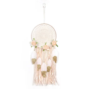 Szőtt virágtollak Álomfogó Boho Macrame Függő álomfogó DIY szélharangjáték Fali művészet Esküvői dekoráció