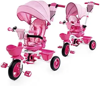 Trike, 6 az 1-ben gyerek tricikli állítható nyomófogantyúval, levehető, biztonsági heveder 18 hónapos korig - 5 éves korig, rózsaszín