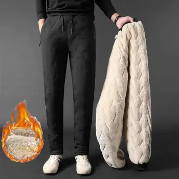 Téli gyapjú nadrág Thermal Heavyweight meleg serpával bélelt melegítőnadrág Futónadrág zsebekkel férfiaknak