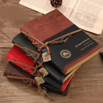 Vintage stílusú kulcs dekoráció műbőr borító üres napló napló napirend jegyzetfüzet írószer ajándék utazó kalóz design jegyzettömb