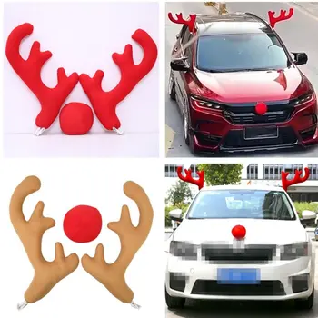 Vörös orrszarv jelmez szett Karácsonyi autó dekoráció Jávorszarvas kürt Rudolf rénszarvas jármű dísz Karácsonyi dísz Karácsonyi kellékek
