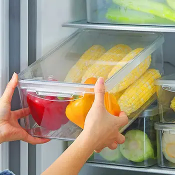 WORTHBUY hűtőszekrény Élelmiszer-őr konyha Műanyag élelmiszer-tároló tartályok Téglalap alakú élelmiszer-tartósító doboz porálló fedéllel