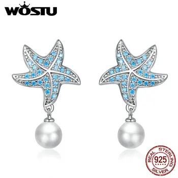 WOSTU forró nyár 925 Sterling Silver Ocean Starfish női csepp fülbevaló nőknek Blue CZ cirkon ezüst fülbevaló ékszerek CTE405