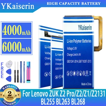 YKaiserin BL255 BL263 BL268 akkumulátor Lenovo ZUK Z2 Pro Z1 Z2Pro Z2131 mobiltelefon-csere akkumulátorokhoz Bateria + Ingyenes eszközök