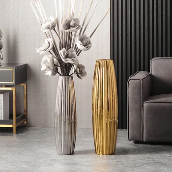 kerámia arany esztétikus vázák dekoráció otthon minimalista modern virágcserép magas esztétikus Florero lakberendezés luxus
