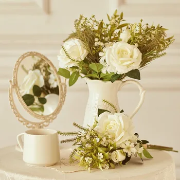 ÚJ Műselyem virágok otthonra Esküvői váza dekoráció Bazsarózsa csokor Őszi virágos nappali Asztal fotó kellékek Elrendezés