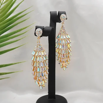 Új divat kristály ékszerek hosszú csepp strassz bojt lógó fülbevaló egyedi fülbevaló nőknek esküvői parti fülbevaló