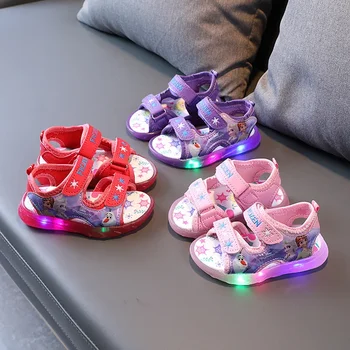 Új fagyasztott 2 elza és Anna lány szandál LED lámpával Disney hercegnő gyerek puha cipő Európa méret 21-30