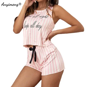 Új nyári tejselyem csúszópizsama nőknek Stripe 2 részes egyszerű stílusú szexi fehérnemű hálóruha ujjatlan pizsama lányoknak