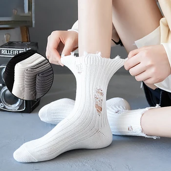 Új nők szakadt zokni divat Haradzsuku trendi utca törött megsemmisült zokni utcai szomorú kötött lábbeli koldus zokni