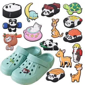 Új érkezés 1db Cipő Croc Charms Panda kenguru Zsiráf teknős szarvas kiegészítők PVC cipő csat Croc Jibz születésnapi ajándékhoz